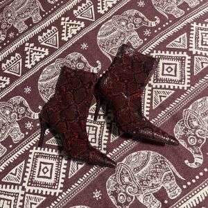 Mango Red and Black Snake-Print Pointed Stiletto Ankle Boots